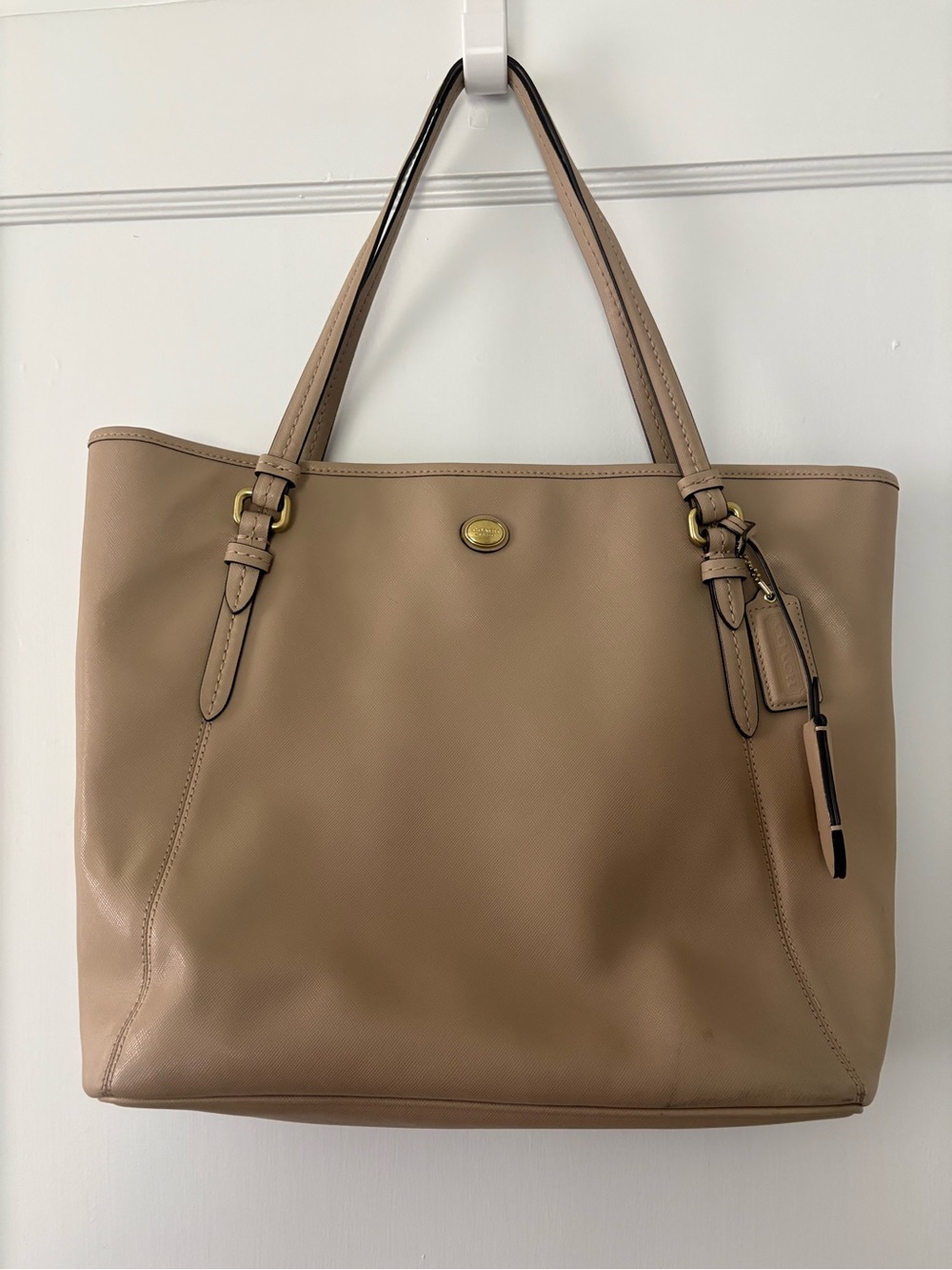 Coach Taupe Leather Tote with Gold Hardware